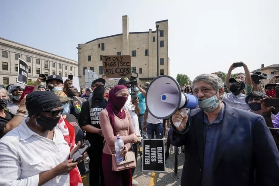 Kenosha Mayor John Antaramian tries to speak to protesters (Morry Gash/AP)
