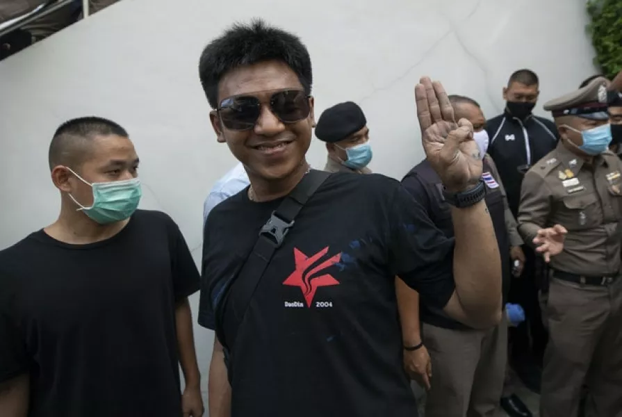 Jatupat Boonpattararaksa at Samranrat police station in Bangkok (Sakchai Lalit/AP)