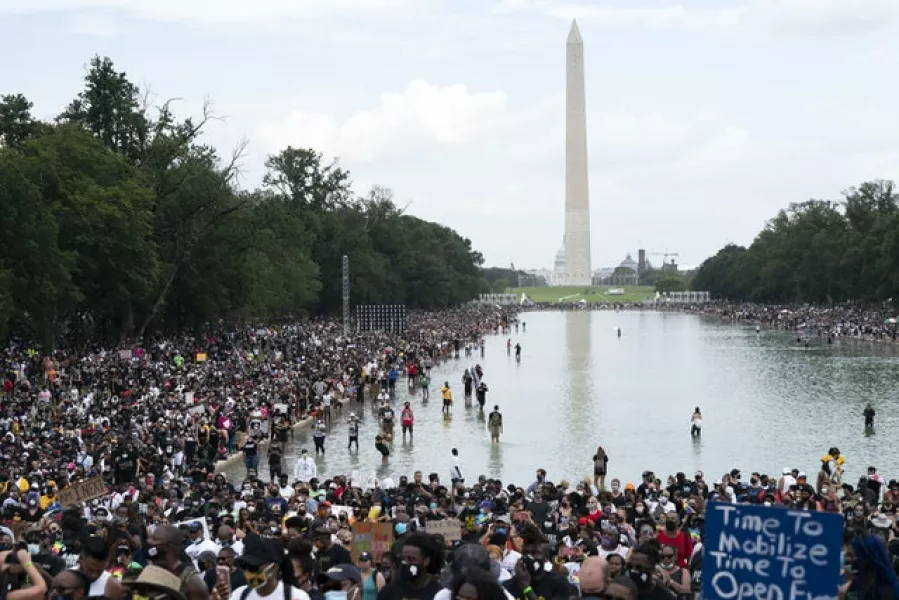 People rally at Lincoln Memorial during the March on Washington (Jose Luis Magana/AP)