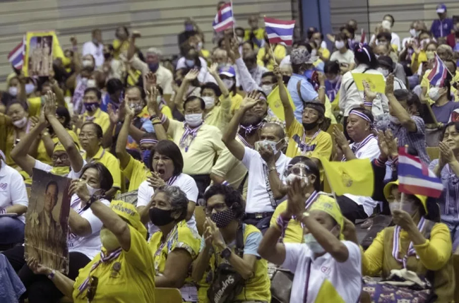 Supporters of the Thai monarchy at the Bangkok rally (Sakchai Lalit/AP)
