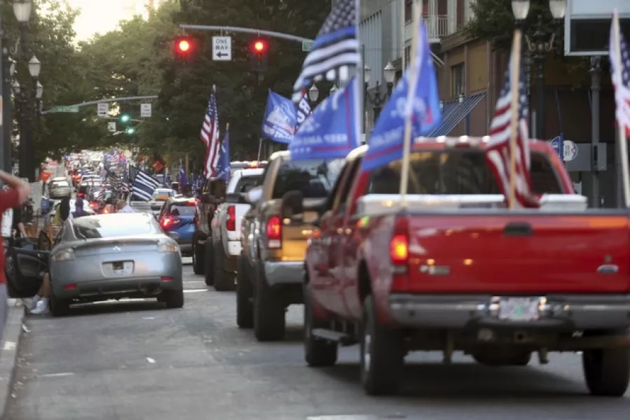 A caravan of Donald Trump supporters in Portland (Dave Killen/The Oregonian via AP)