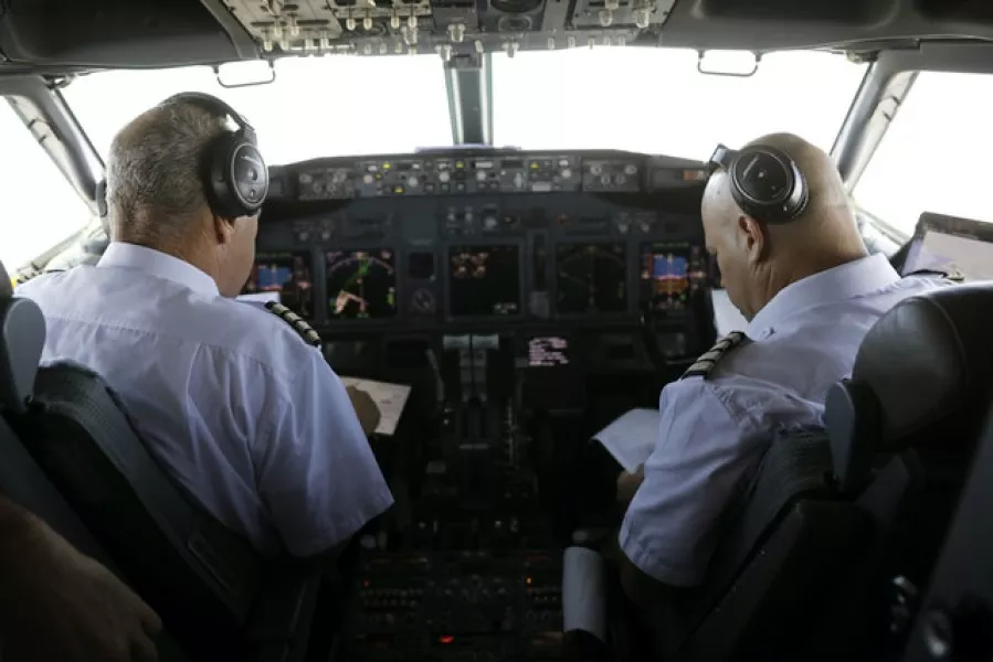Pilots of the plane that carried a delegation of Israeli and American officials (Nir Elias/Pool Photo via AP)