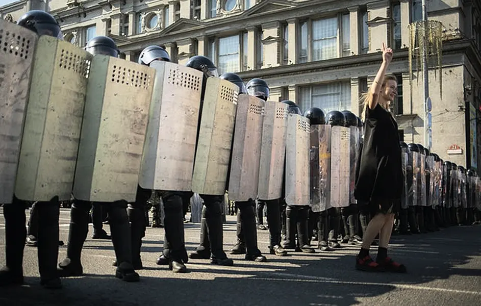 Tens of thousands of demonstrators have gathered in the capital of Belarus, beginning the fourth week of daily protests over the poll (AP)