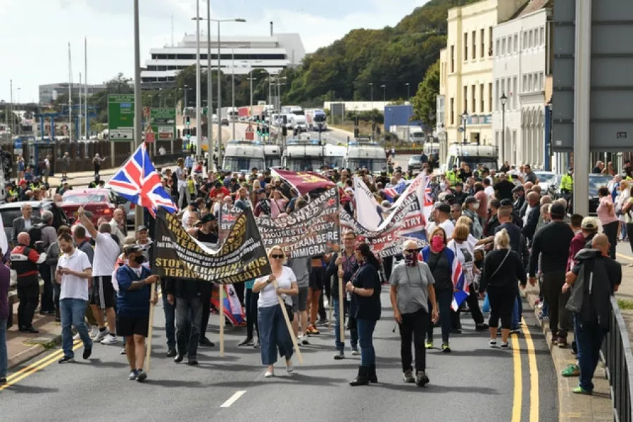 Anti-migrant protesters march in Dover (Stefan Rousseau/PA)