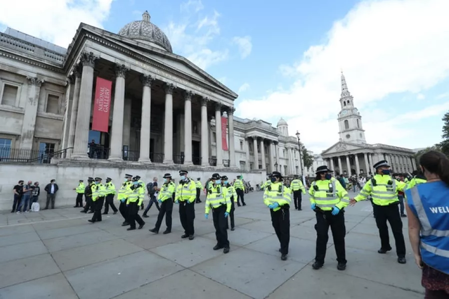 Police officers during an Extinction Rebellion protest in Trafalgar Square (Yui Mok/PA)