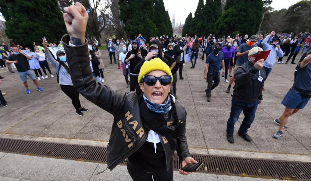 Police in Australia’s hardest-hit Victoria state have urged people to stay away from rallies protesting against the lockdown in Melbourne (James Ross/AAP Image via AP)