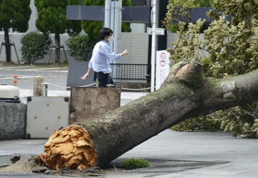 It is the second typhoon to hit the region in two weeks (Kyodo News via AP)