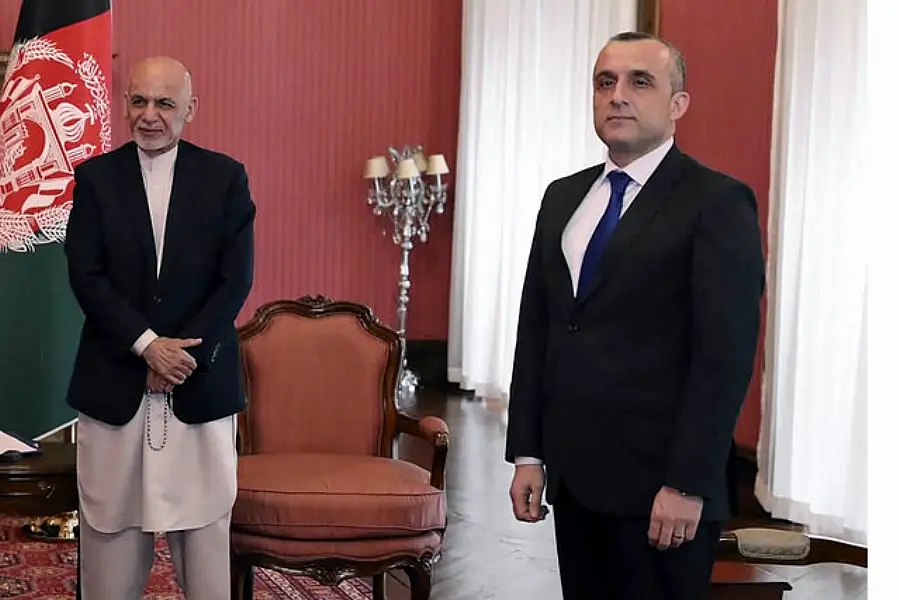 First vice president Amrullah Saleh, right, with Afghan President Ashraf Ghani (Afghan Presidential Palace via AP)