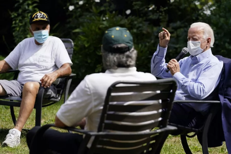 Joe Biden speaks during an event in the garden of a home in Pennsylvania (AP/Carolyn Kaster)