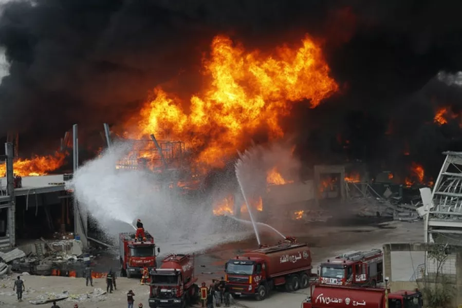 A fire burns in Beirut, Lebanon (Hussein Malla/AP)