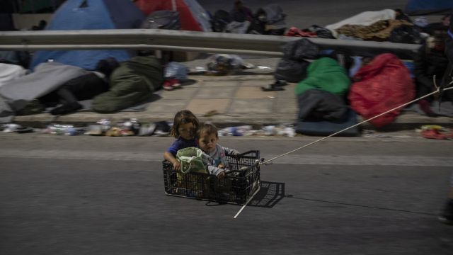 Thousands Sleep In Open After Greek Refugee Camp Burns Down