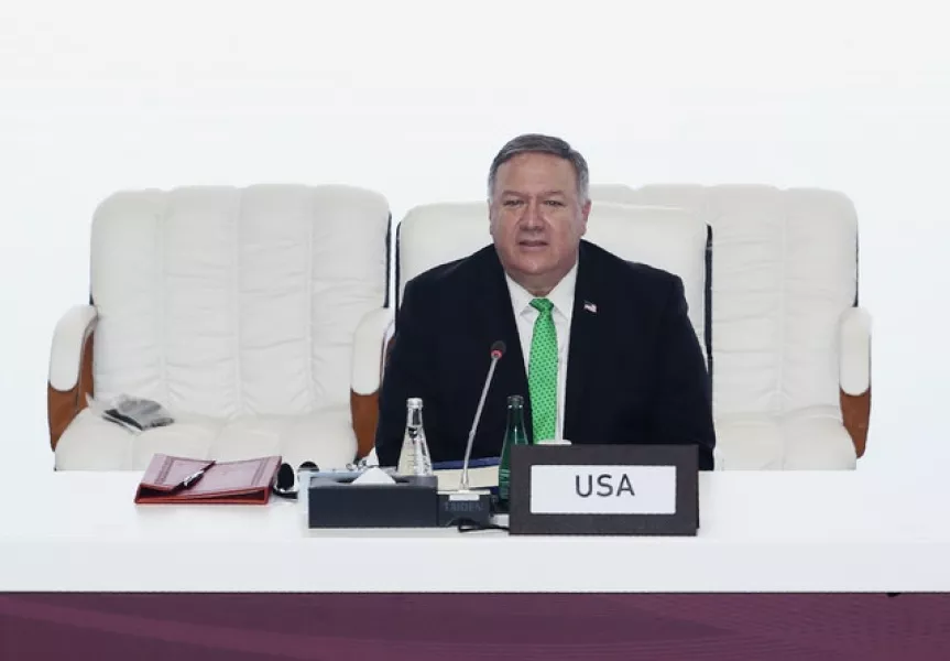 US Secretary of State Mike Pompeo at the opening session of peace talks (Hussein Sayed/AP)