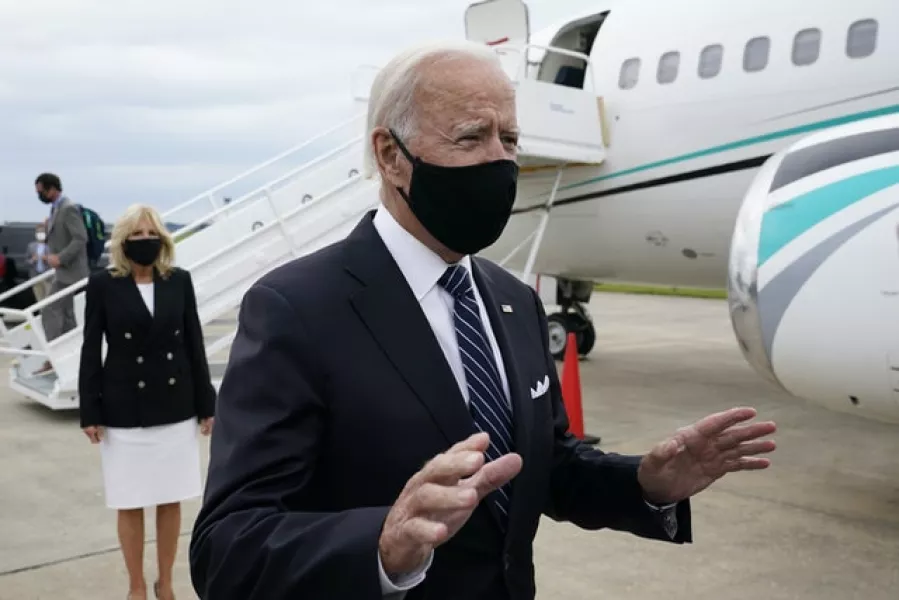 Joe Biden, who has kept his travel to a minimum during the pandemic, was criticised by Mr Trump for what he has done for Latinos (Patrick Semansky/AP)