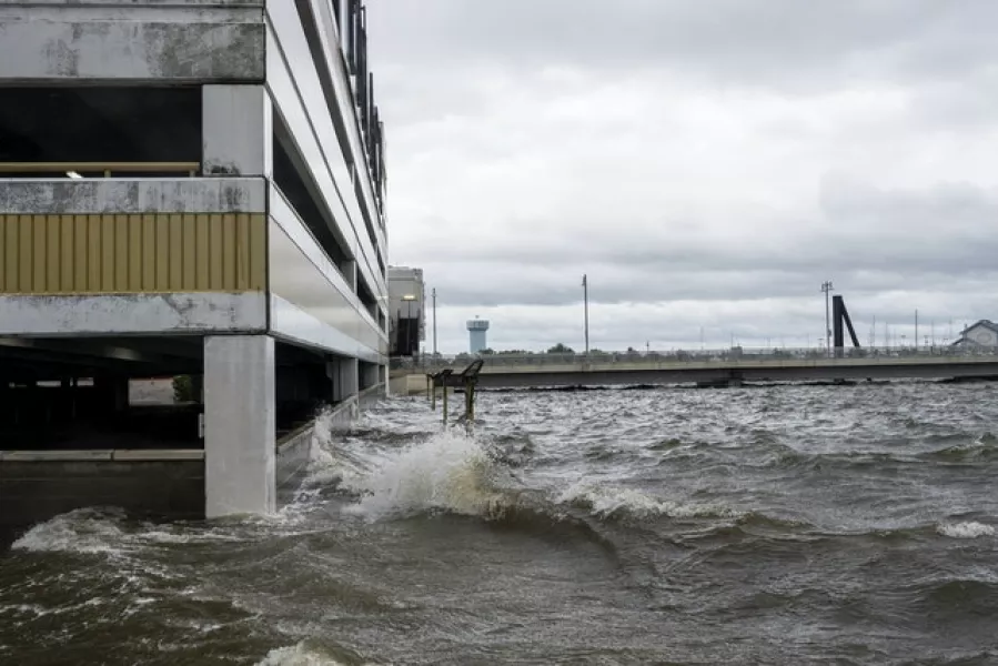 Storm surge from Hurricane Sally at the Palace casino in Biloxi, Mississippi (Lukas Flippo/The Sun Herald/AP)