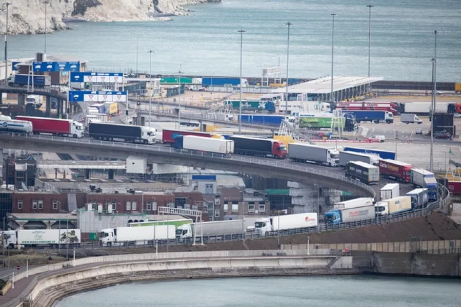 Lorries queue to enter the port in Dover, Kent (Aaron Chown/PA)