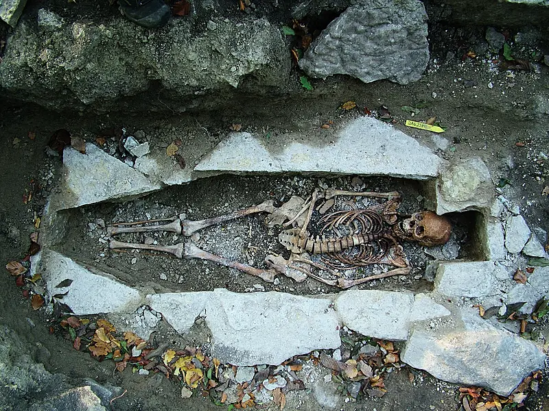 A female skeleton named Kata found at a Viking burial site in Varnhem, Sweden (Vastergotlands Museum/PA)