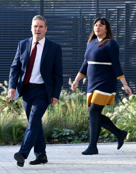 Labour leader Sir Keir Starmer arrives with Ruth Smeeth to deliver his speech (Stefan Rousseau/PA)