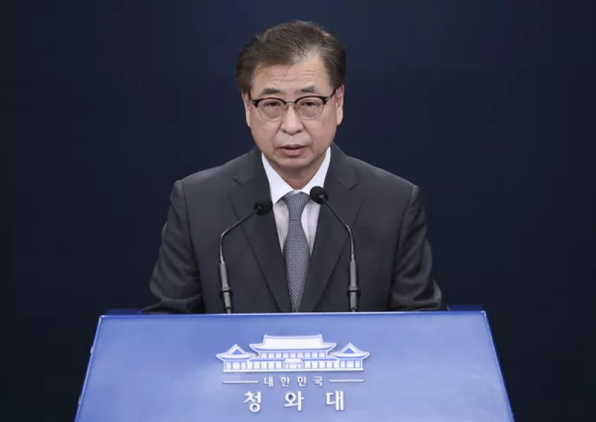 South Korean National Security Council chairman Suh Hoon speaks at the presidential Blue House in Seoul, South Korea (Lee Jin-wook/Yonhap via AP)