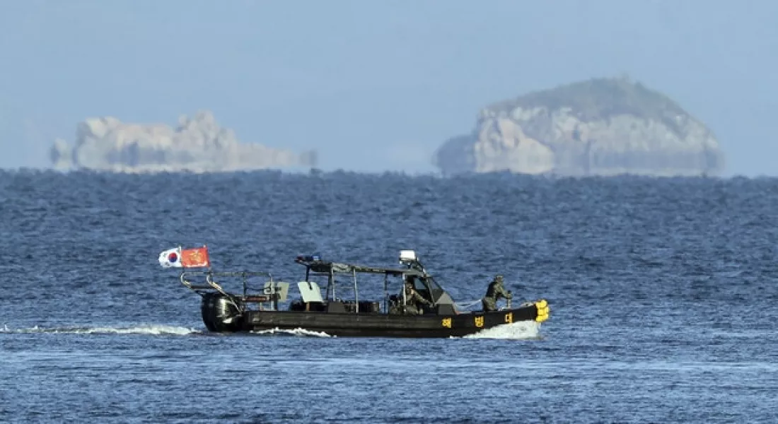 A South Korean marine boat patrols near Yeonpyeong island, South Korea (Baek Seung-ryul/Yonhap via AP)