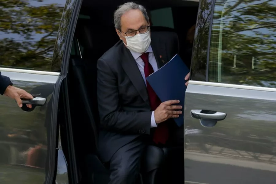 Quim Torra has effectively been banned from his office (Manu Fernandez/AP)