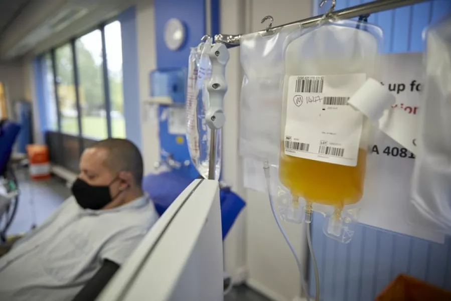 A man donates convalescent plasma(Mark Waugh/NHS Blood and Transplant/PA)