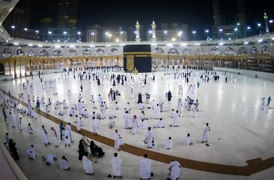 Muslims pray around the Kaaba, the cubic building at the Grand Mosque, on the first day of umrah in the Muslim holy city of Mecca, Saudi Arabia,(Saudi Ministry of Hajj and Umrah/AP)