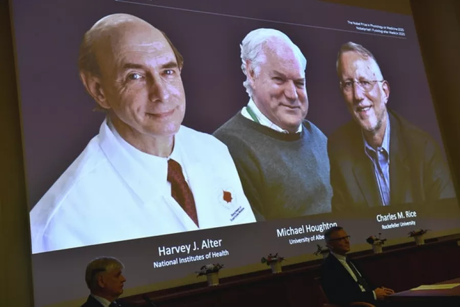 The prize has been awarded jointly to (from left) Harvey J Alter, Michael Houghton and Charles M Rice (Claudio Bresciani/TT via AP)