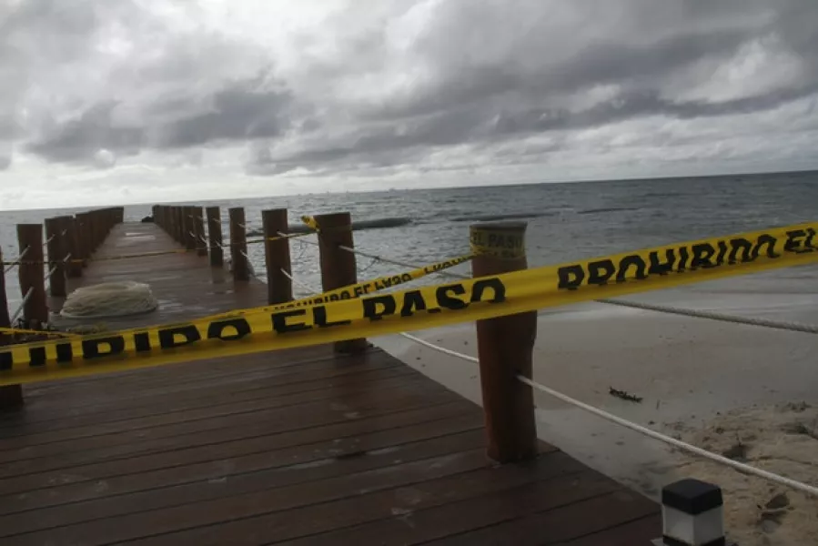 A dock is closed to the public before Hurricane Delta arrives near Playa del Carmen (Tomas Stargardter/AP)