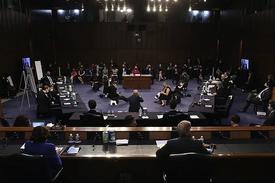 The Senate Judiciary Committee is meeting in an environment altered by the coronavirus pandemic (Win McNamee/Pool via AP)