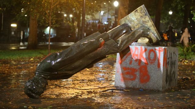 Activists Topple Statues Of Roosevelt And Lincoln Amid Columbus Day Protests