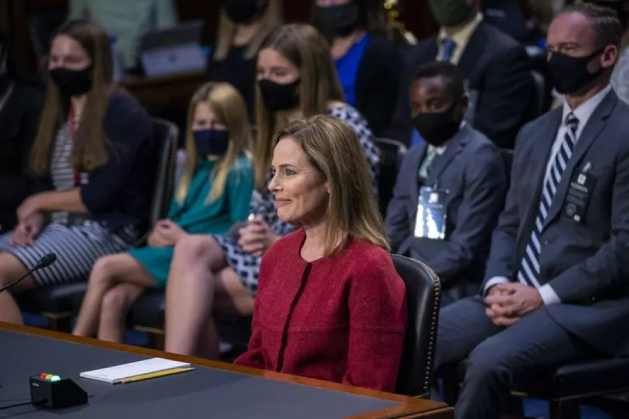 Amy Coney Barrett speaks during her confirmation hearing (Shawn Thew/Pool via AP)