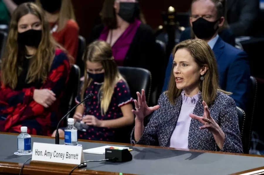 Supreme Court nominee Amy Coney Barrett speaks during the third day of her confirmation hearings (Bill Clark/PA)