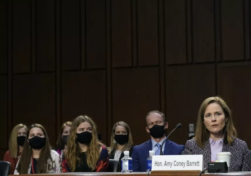 Supreme Court nominee Amy Coney Barrett gives evidence (Drew Angerer/AP)