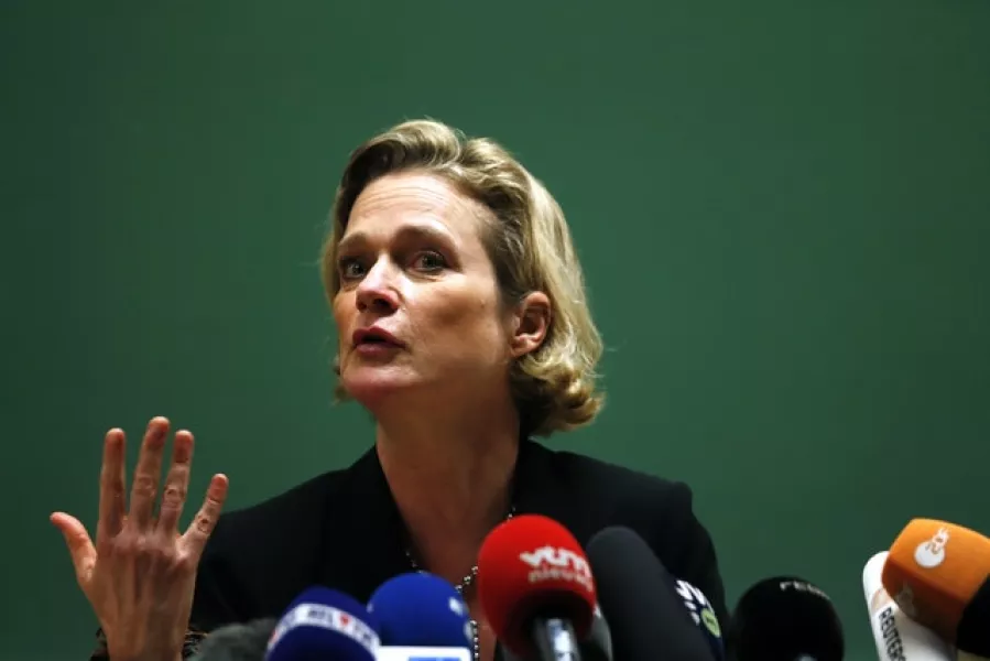 Delphine Boel talks to journalists during a press conference in Brussels (Francisco Seco/AP)