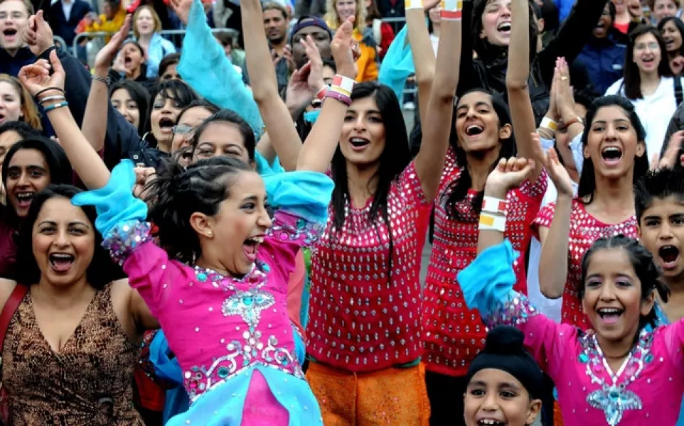 Bollywood dancers in Trafalgar Square, London (Anthony Devlin/AP)
