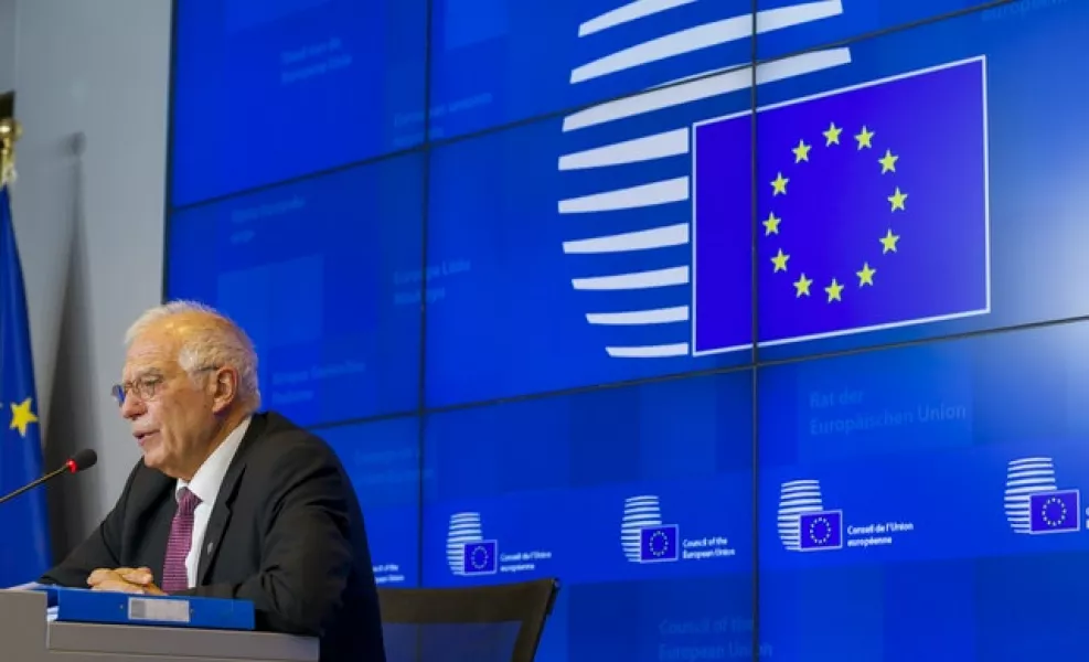 European Union foreign policy chief Josep Borrell speaks during a media conference (Jean-Christophe Verhaegen/AP)