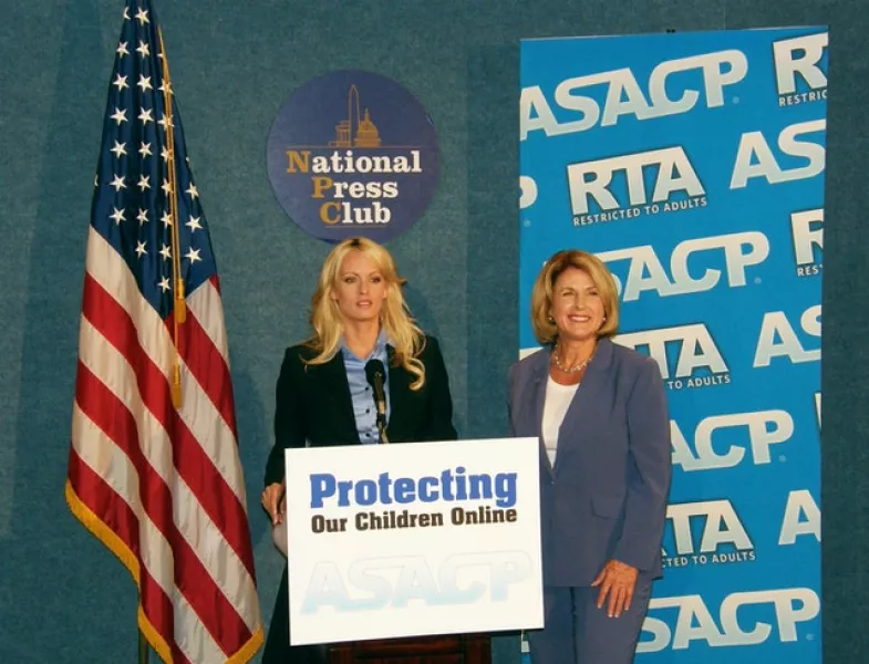 US porn actress Stormy Daniels (centre) at the National Press Club for ASACP (ASACP)