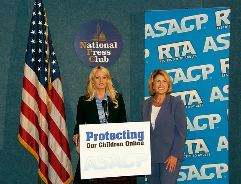 US porn actress Stormy Daniels (centre) at the National Press Club for ASACP (ASACP)