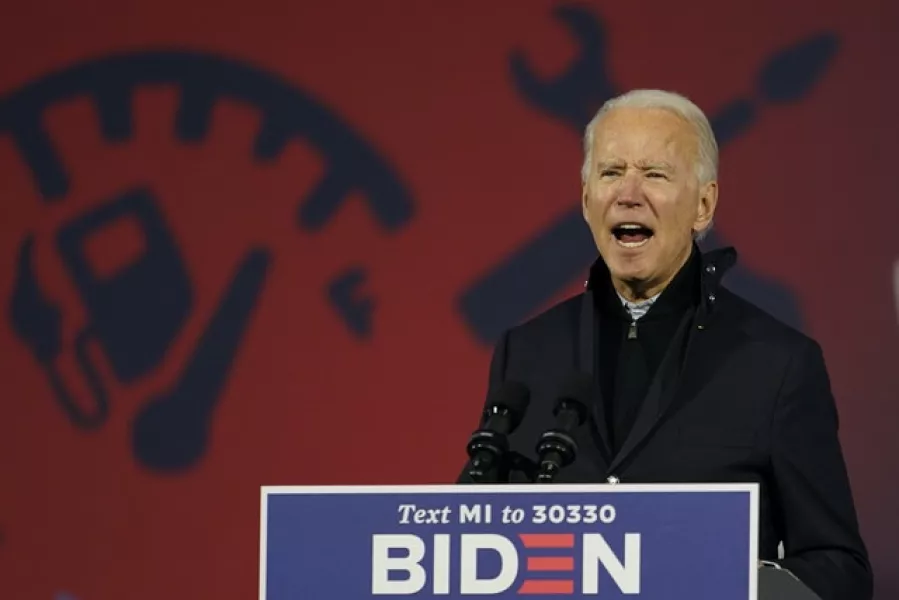 Democratic presidential candidate Joe Biden, seen here campaigning in Michigan on Friday, enjoys a healthy lead over Donald Trump in the polls. Photo: Carolyn Kaster/AP