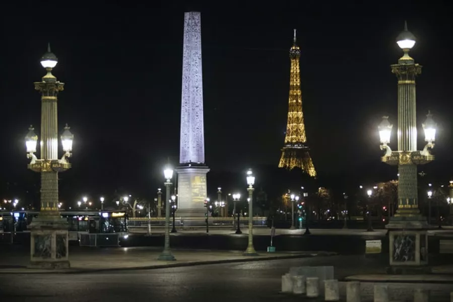 An empty Place de la Concorde in Paris during curfew (Lewis Joly/AP)