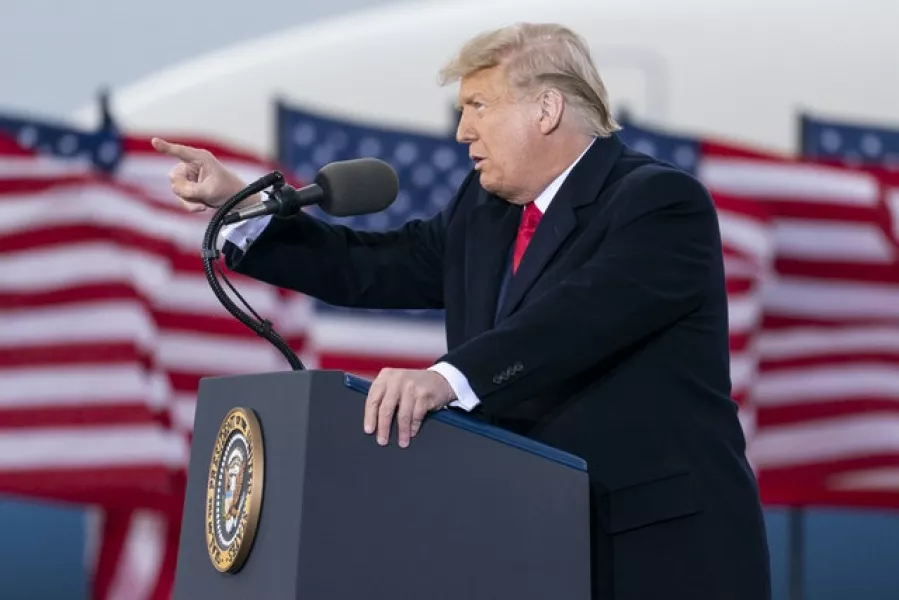 Donald Trump speaks during a campaign rally at Muskegon County Airport (Alex Brandon/AP)