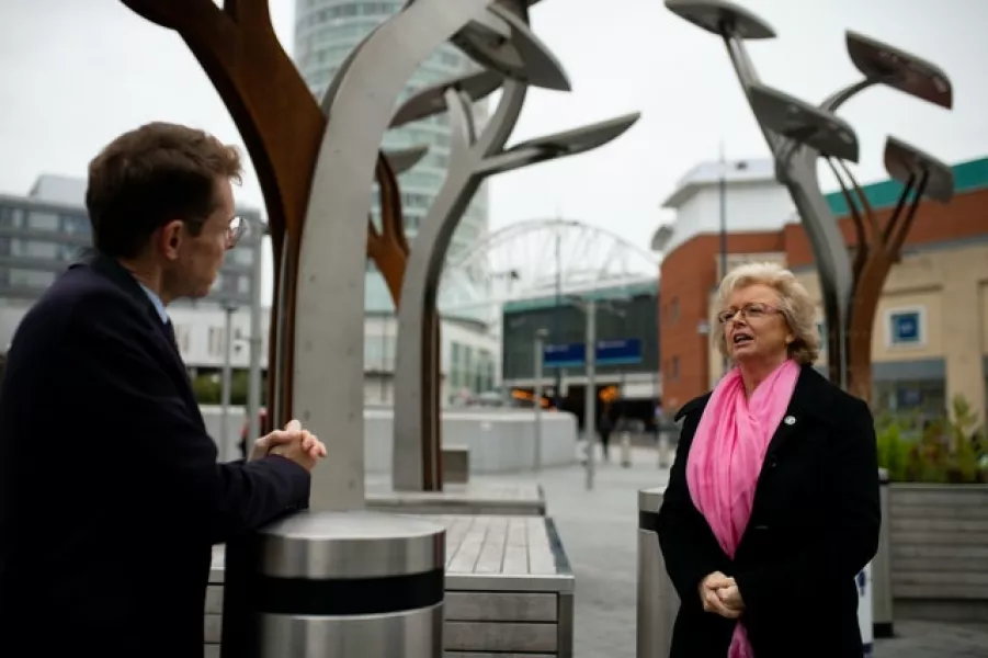 West Midlands Mayor Andy Street and Julie Hambleton, who lost her sister Maxine Hambleton in the 1974 attack (Jacob King/PA)