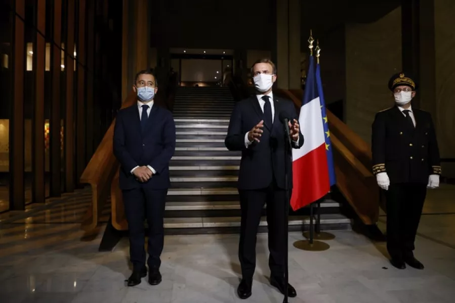 Emmanuel Macron gives a speech (Ludovic Marin/Pool/AP)