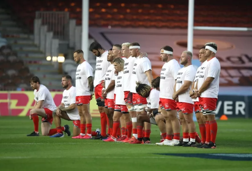 Sale players wore anti-racism T-shirts while some took a knee (Adam Davy/PA)