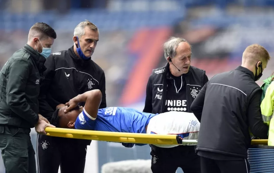Alfredo Morelos was stretchered off after a bad challenge (Ian Rutherford/PA)