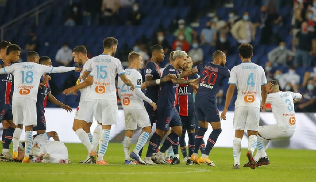Trouble erupted towards the end of PSG’s clash with Marseille (Michel Euler/AP)