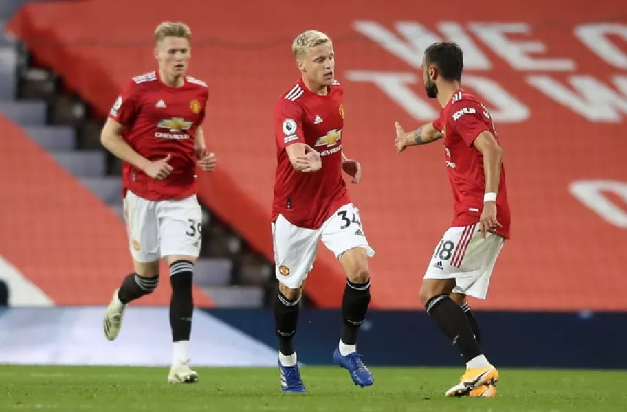 Donny Van De Beek (centre) is United’s only signing of the transfer window so far (Martin Rickett/PA).