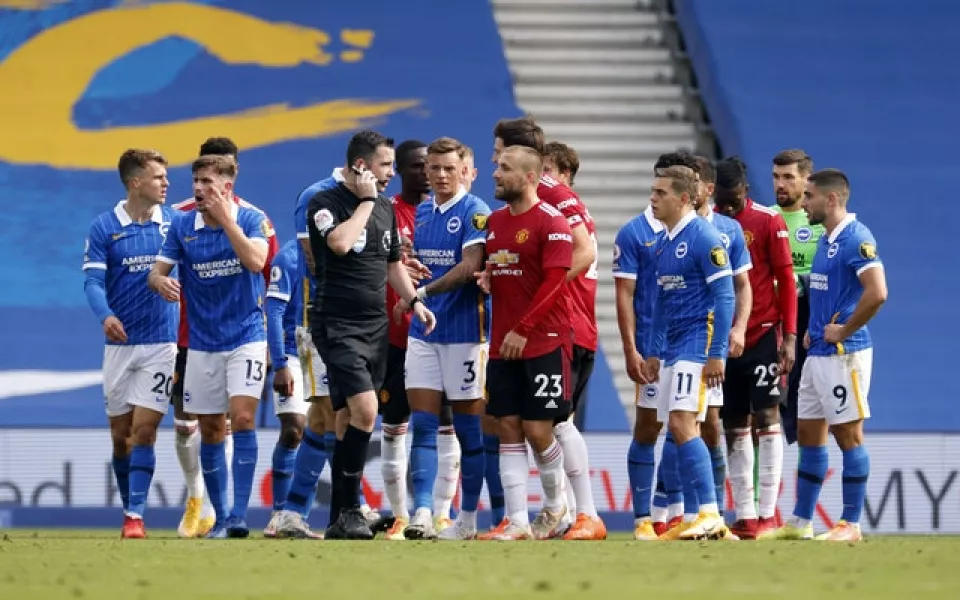 Referee Chris Kavanagh awarded a late penalty to Manchester United at Brighton for handball (John Sibley/PA)