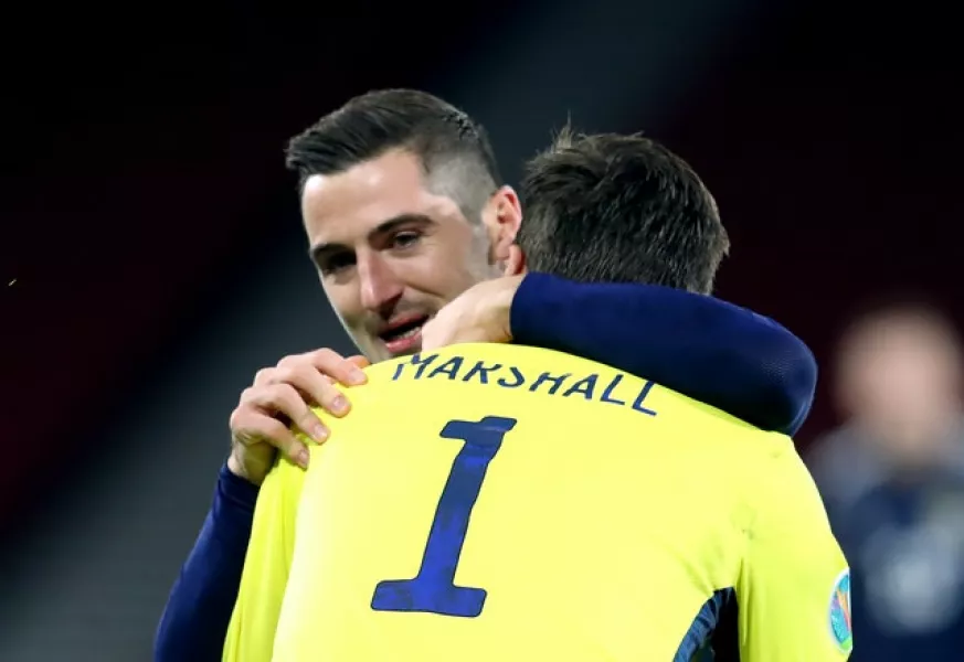 Kenny McLean and David Marshall celebrated together (Andrew Milligan/PA)