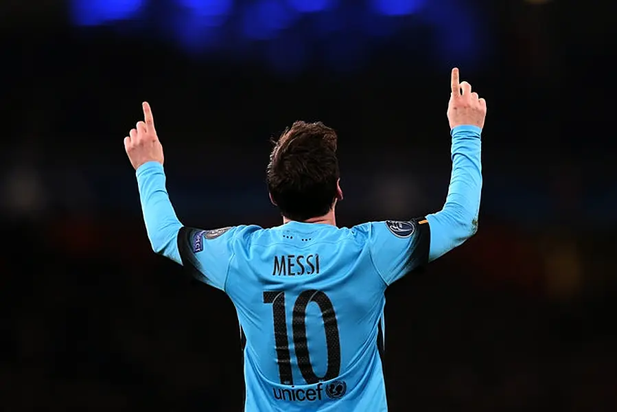 Lionel Messi marks another goal with his his iconic celebration (Adam Davy/PA)